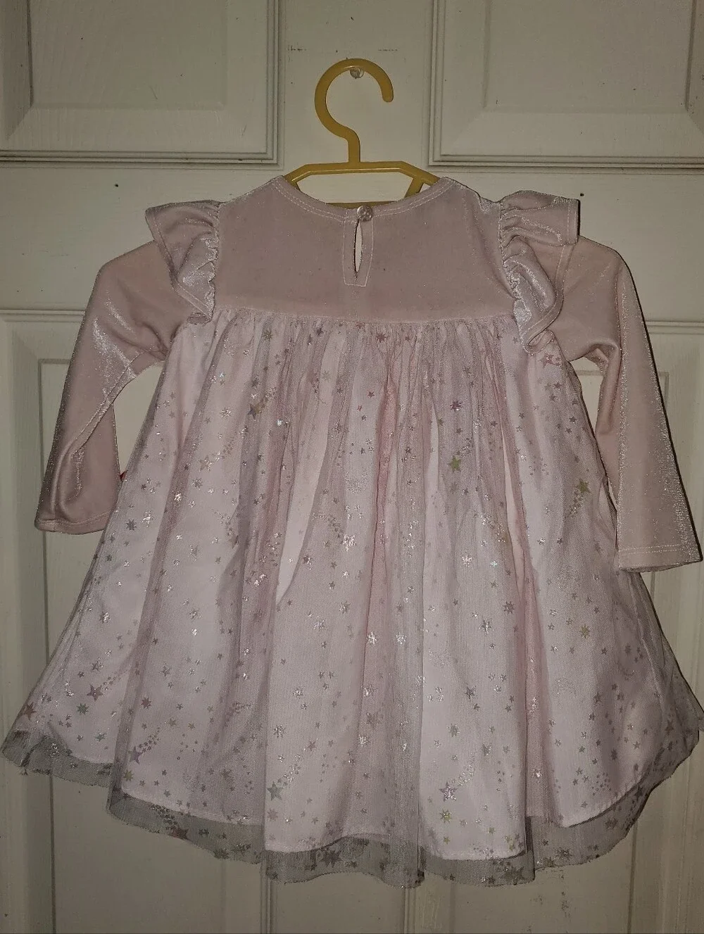 Pippa & Julie Velvet Long Sleeve Float Dress with Iridescent Stars Tulle Skirt